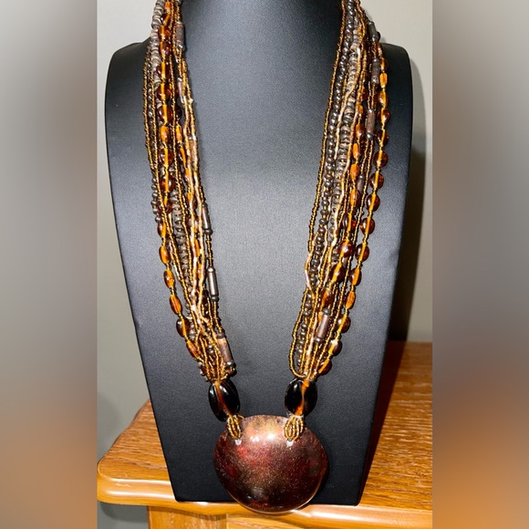 Multi Strand Brown Beaded Necklace - Picture 6 of 6